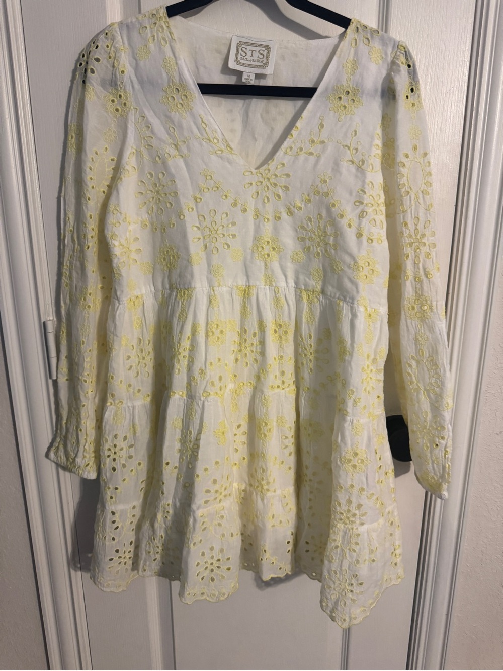 Sail to Sable White Dress with Yellow Eyelet Embroidery